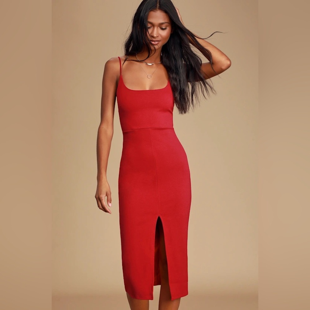 NWT Lulu's Keep It Classy Red Sleeveless Bodycon Midi Dress, Small